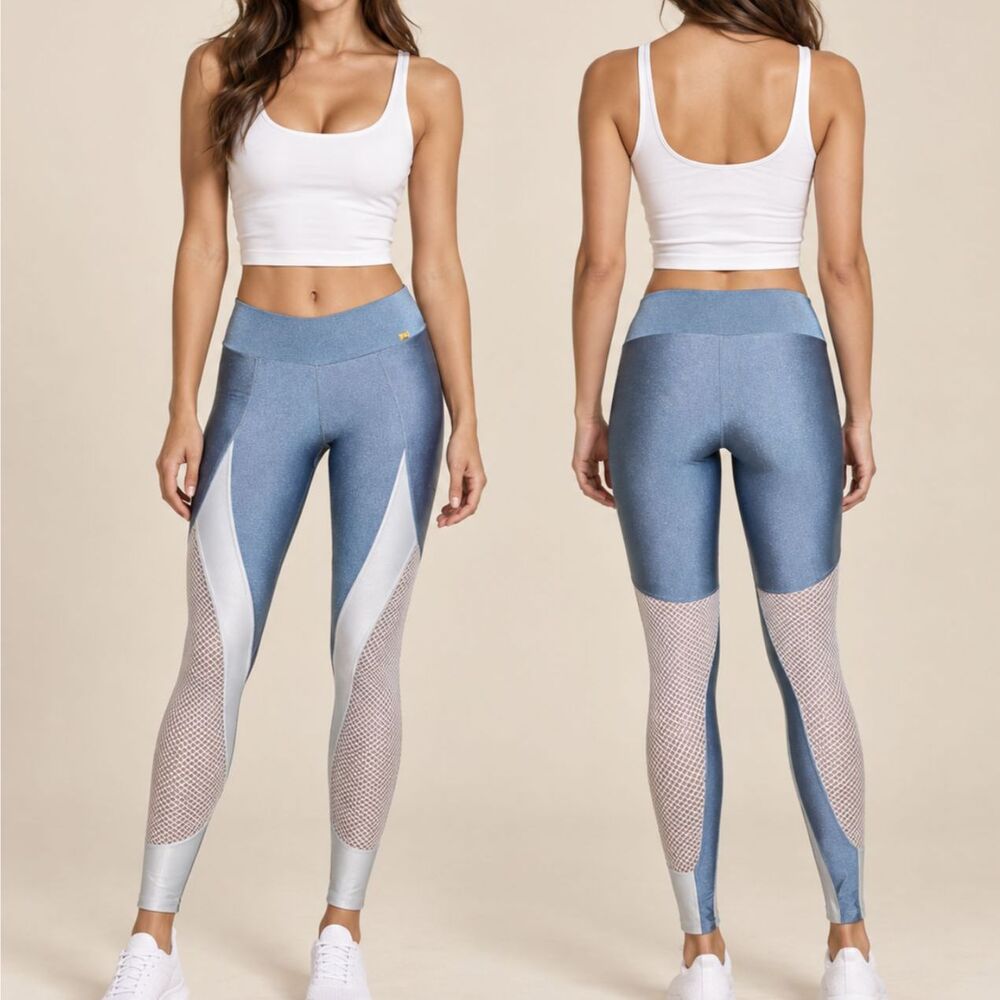 Blue White Mesh Activewear Leggings Small High Waisted Workout Pants